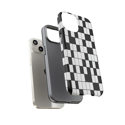 Crossword Grid Phone Case — Black & White Puzzle Pattern Tough Phone Cover