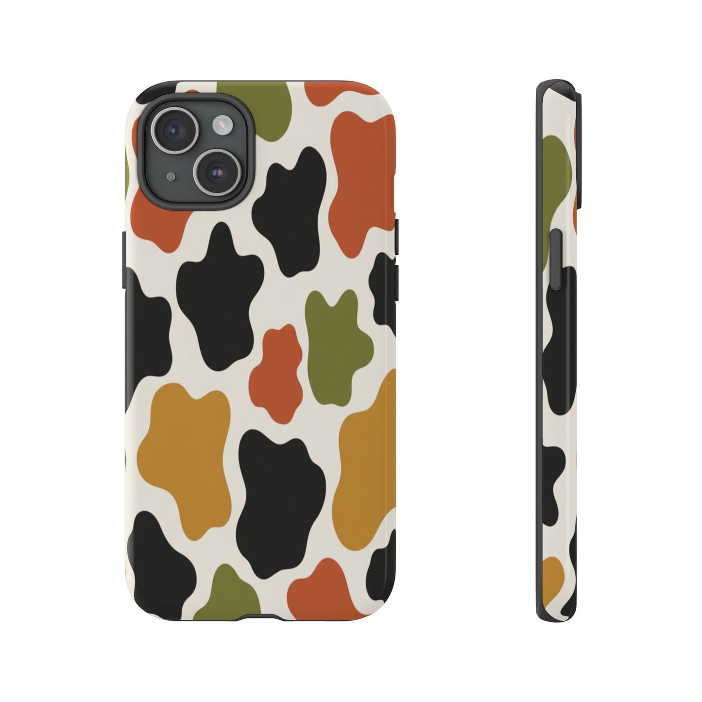 Camouflage Pattern Tough Phone Case – Retro Olive, Rust & Mustard Protective Cover