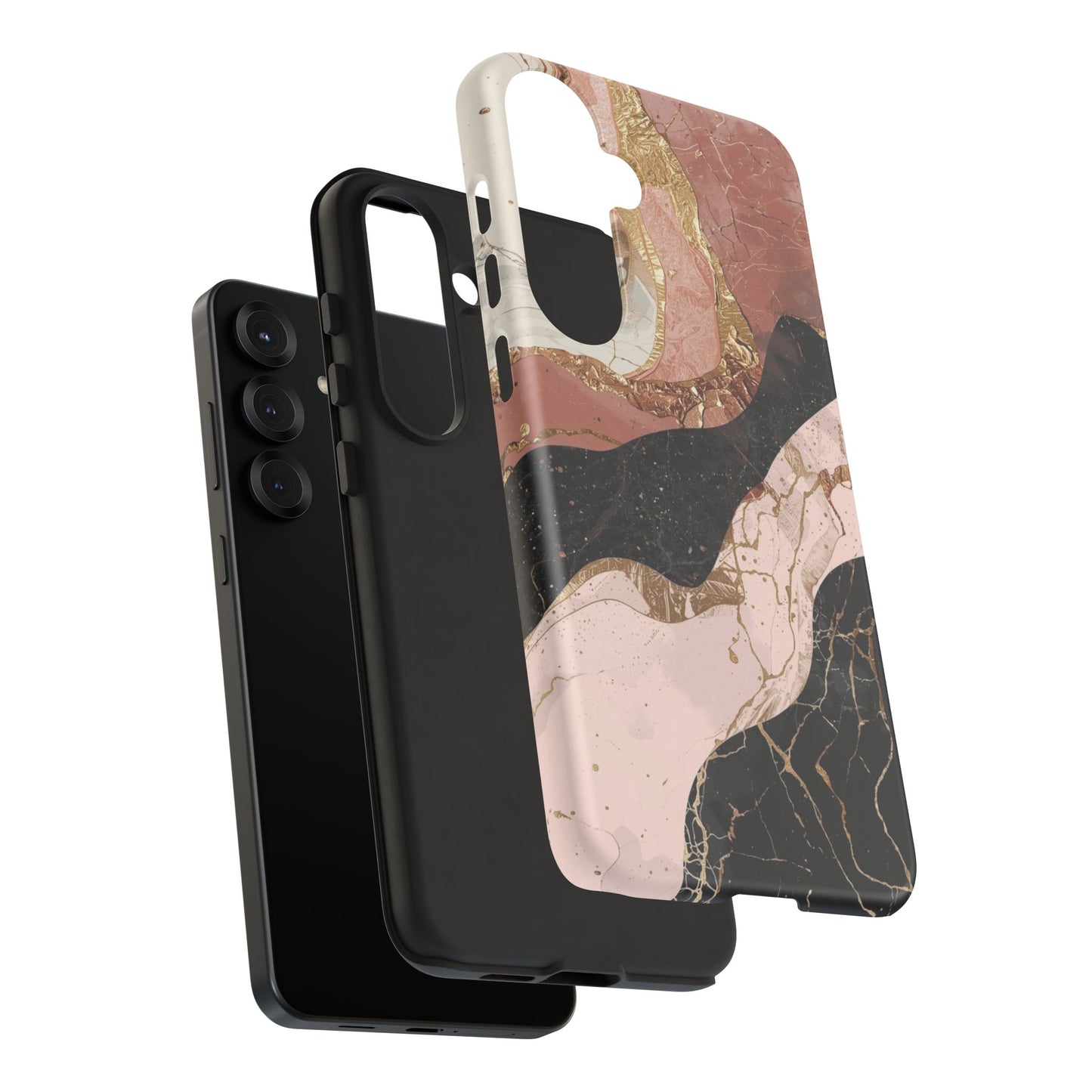 Marbled Rose Gold Phone Case — Abstract Pink & Black Protective Tough Case