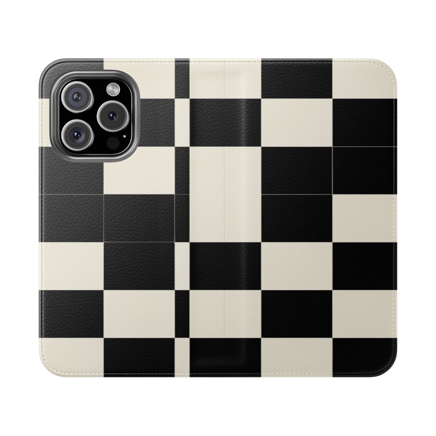 Checkered Flip Phone Case – Black & Cream Retro Grid Wallet Case