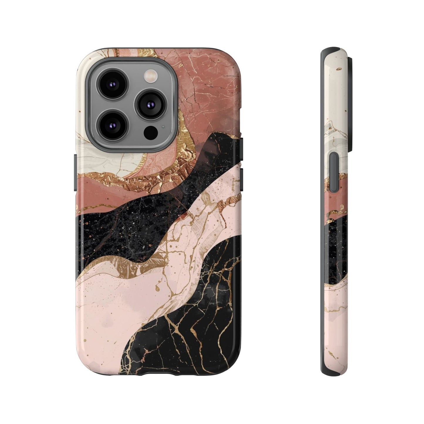 Marbled Rose Gold Phone Case — Abstract Pink & Black Protective Tough Case