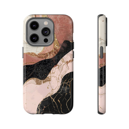 Marbled Rose Gold Phone Case — Abstract Pink & Black Protective Tough Case