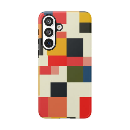Abstract Color Block Tough Phone Case — Retro Geometric Protective Cover