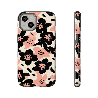 Floral Phone Case — Pink & Black Retro Blossom Protective Cover