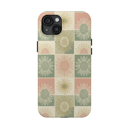 Copy of Copy of Sunflower Check iPhone Tough Phone Case — Retro Pastel Floral Protective Cover