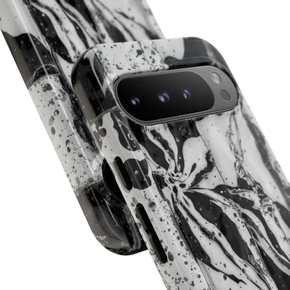 Monochrome Tile Floral Tough Phone Case