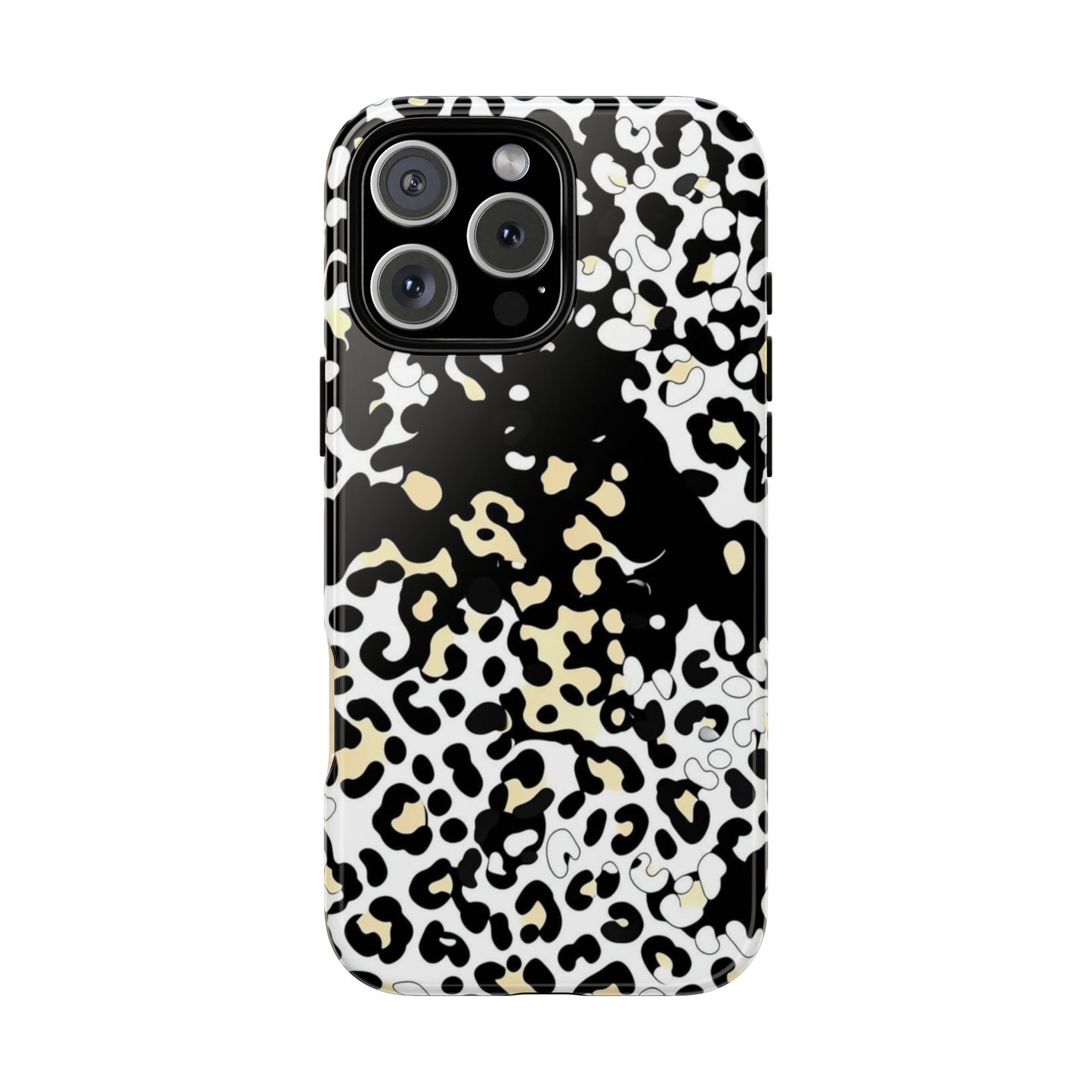Leopard Splash Tough Phone Case — Black & Cream Animal Print Protective Cover