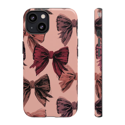 Bow Pattern Tough Phone Case — Pink Watercolor Bows Protective iPhone Cover