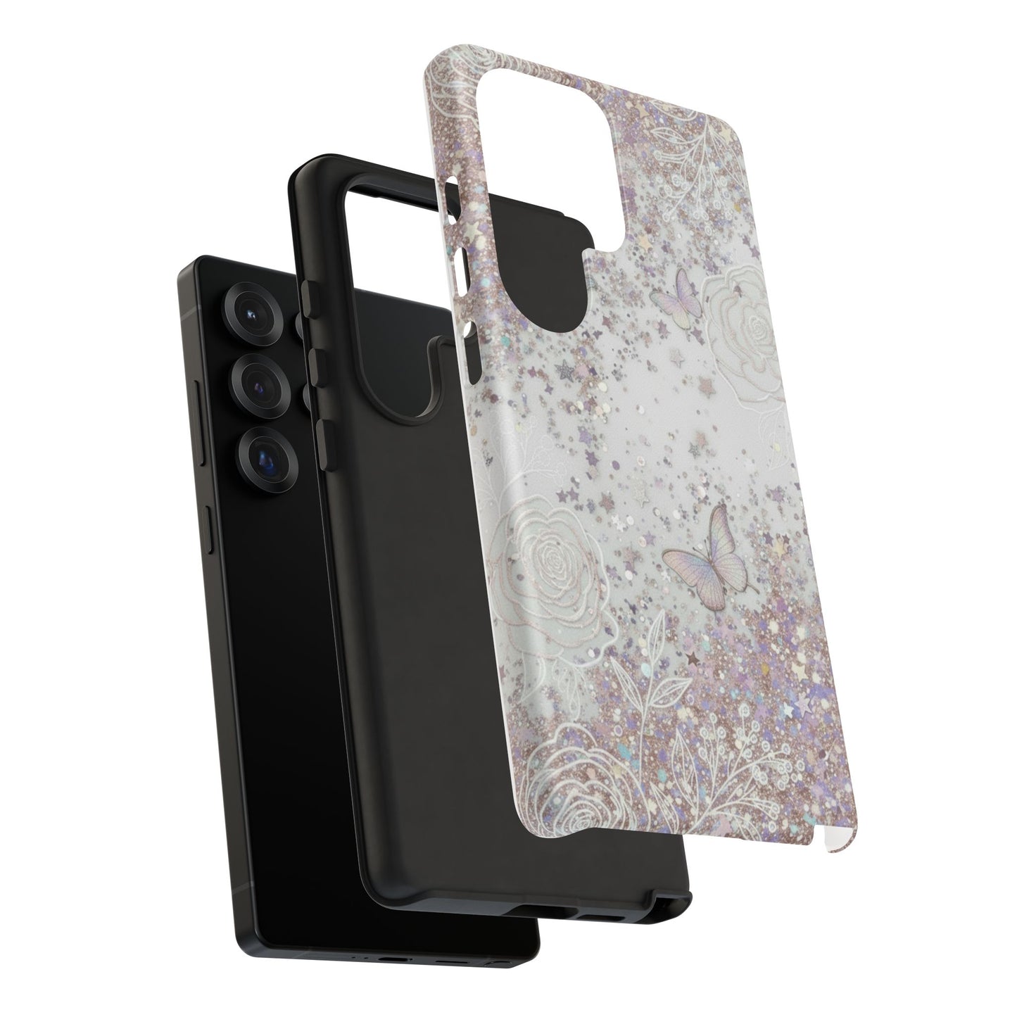 Butterfly Glitter Tough Phone Case — Floral Sparkle Protective Case