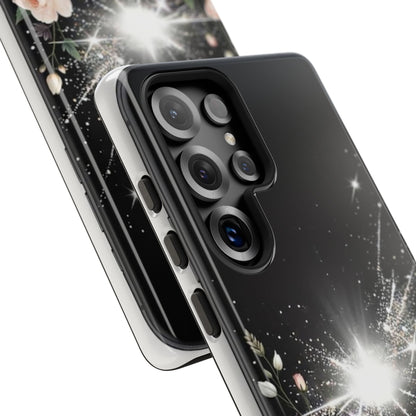 Floral Burst Phone Case — Protective Black Sparkle Design