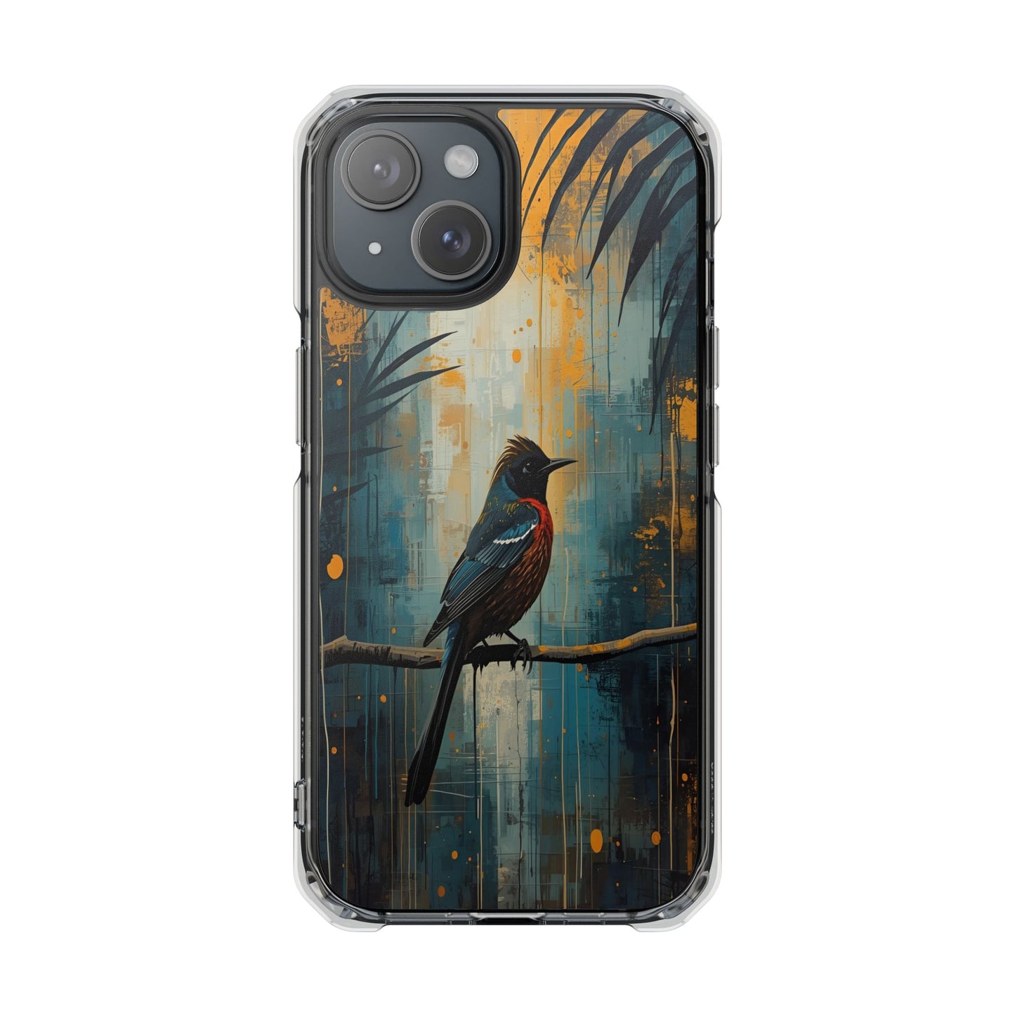 Clear Magnetic Phone Case — Artful Tūī Bird on Branch Design
