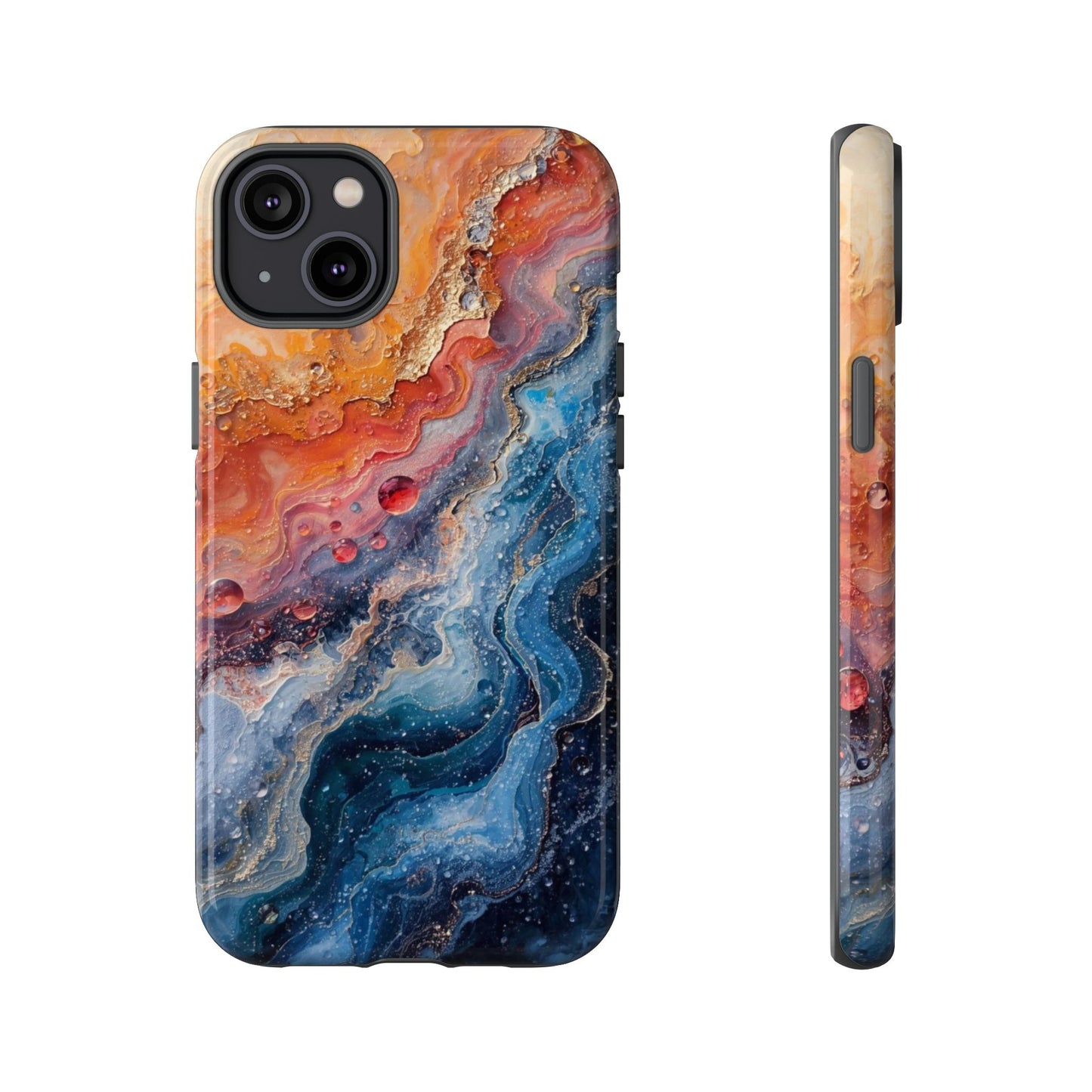 Marbled Galaxy Tough Phone Case — Abstract Blue & Coral Protective Cover