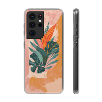 Tropical Botanical Phone Case — Pink & Orange Floral Flexi Case