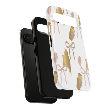 Phone Case — Gold Brushstroke & Blush Bow Pattern