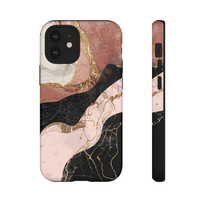 Marbled Rose Gold Phone Case — Abstract Pink & Black Protective Tough Case