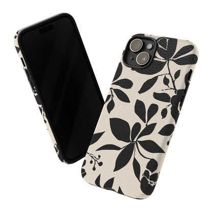 Black Floral Pattern Phone Case — Monochrome Botanical Tough Case