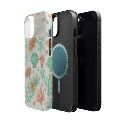 Sea Shells Magnetic Impact Phone Case — Pastel Coral & Teal Beach Design