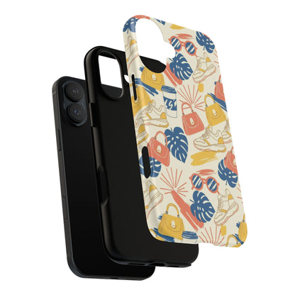 Tough Cases: Retro Summer Pattern Phone Case – Sunglasses, Sneakers & Tropical Leaves