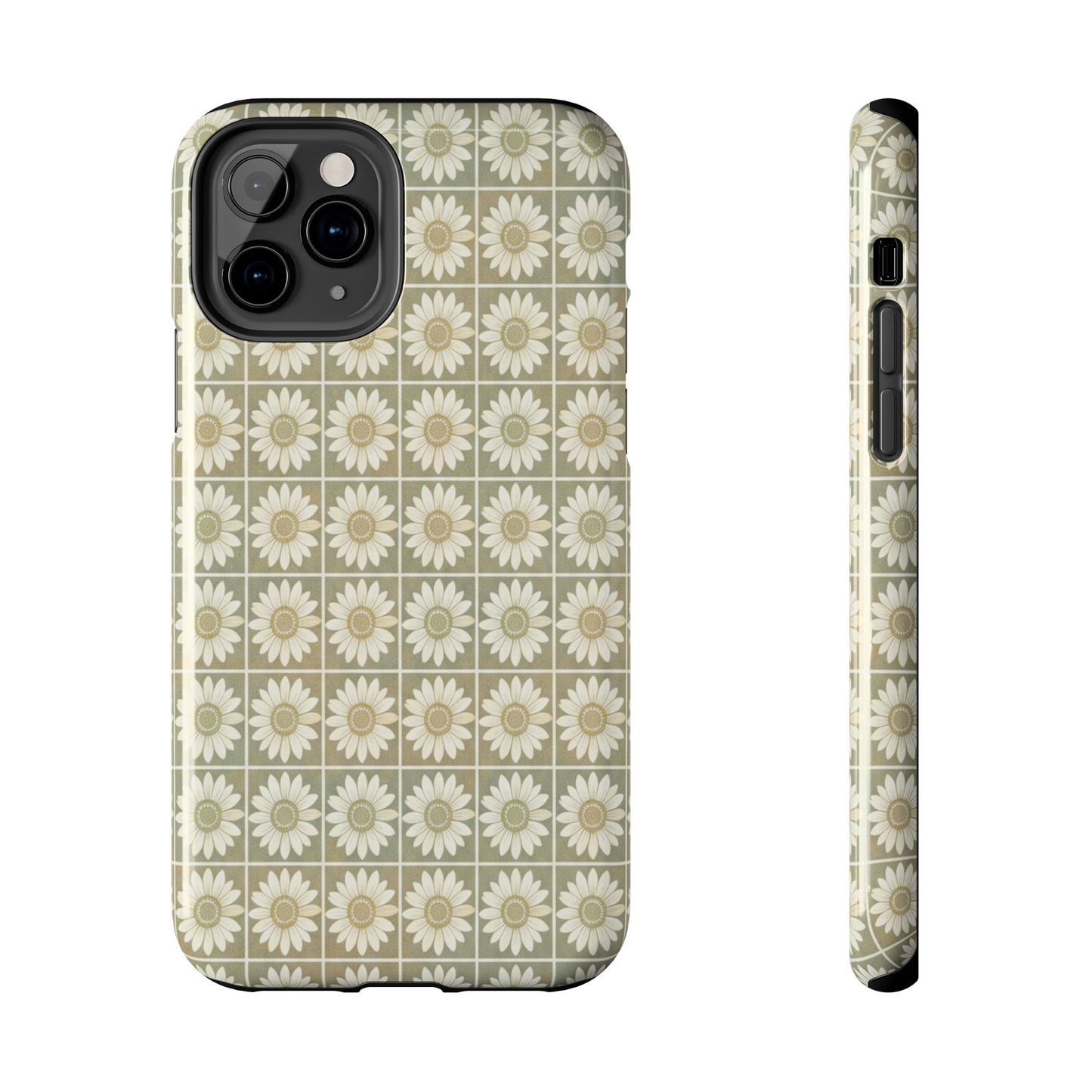 Daisy Tile Tough Phone Case — Retro Floral Protective Phone Cover