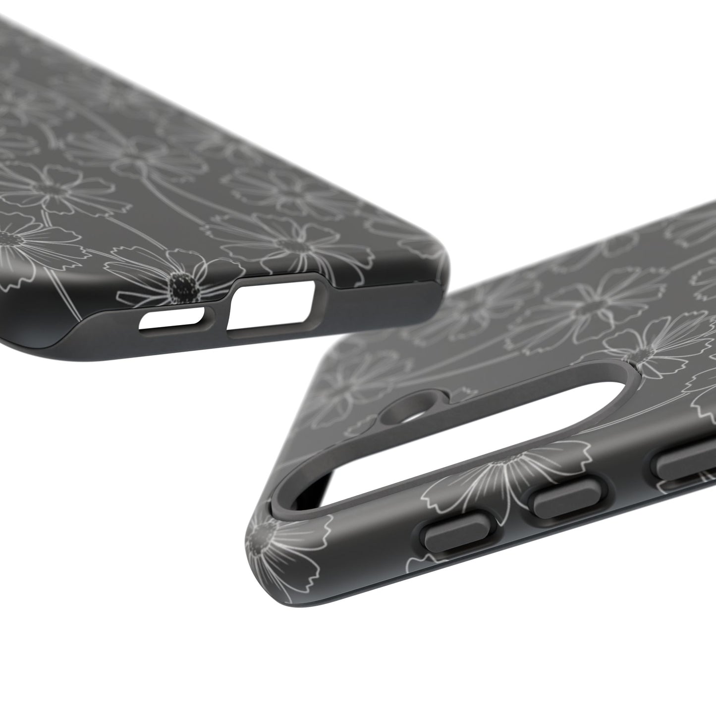 Floral Doodle Tough Phone Case — Black & Gray Daisy Pattern