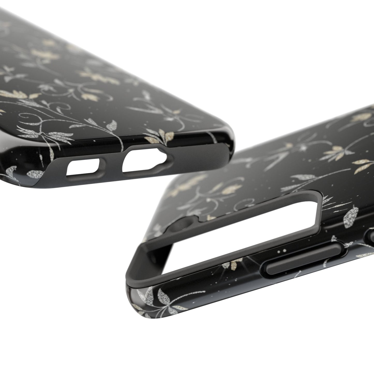 Floral Noir Tough Phone Case — Vintage Black Botanical Protective Cover