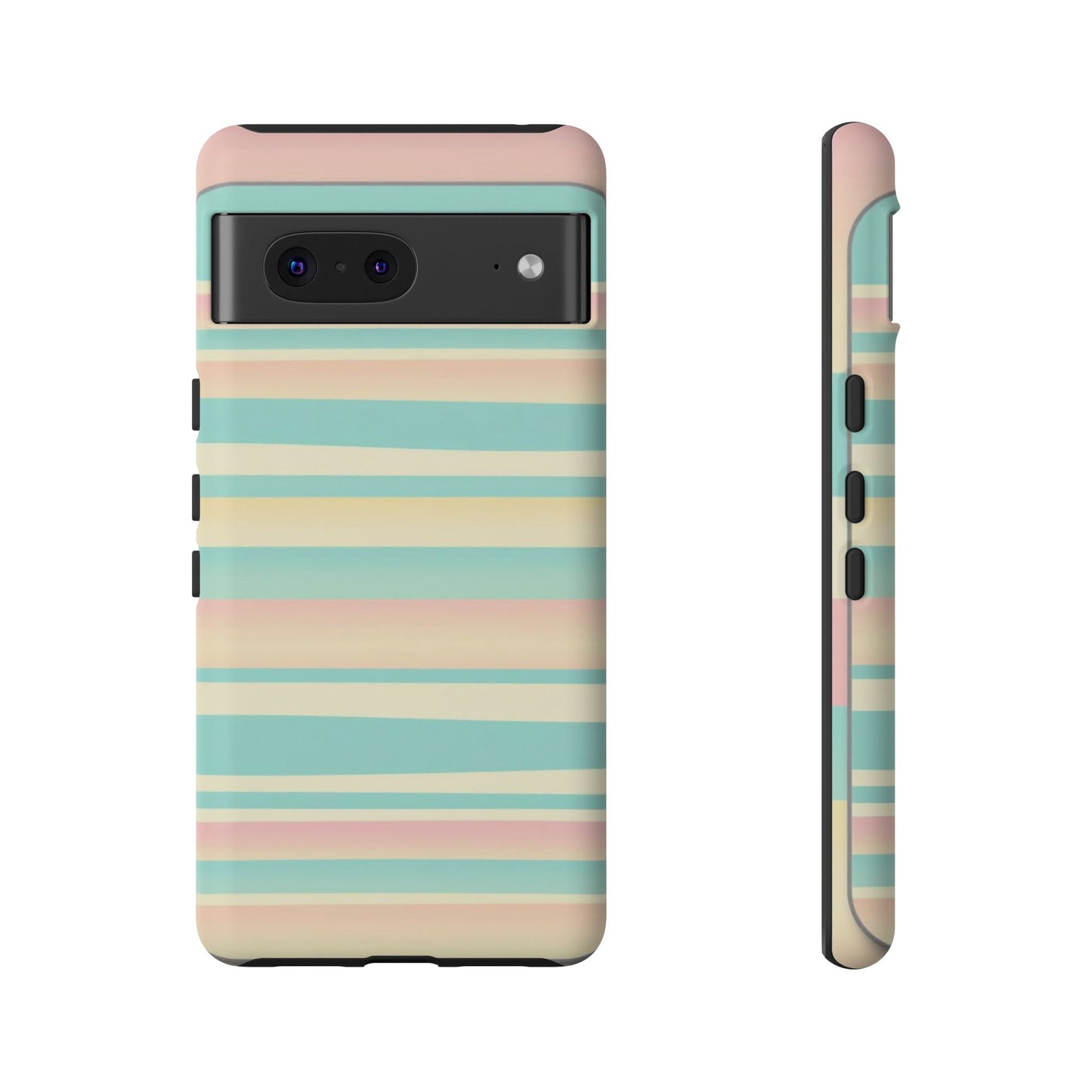 Pastel Striped Tough Phone Case — Mint, Peach & Cream Protective Cover