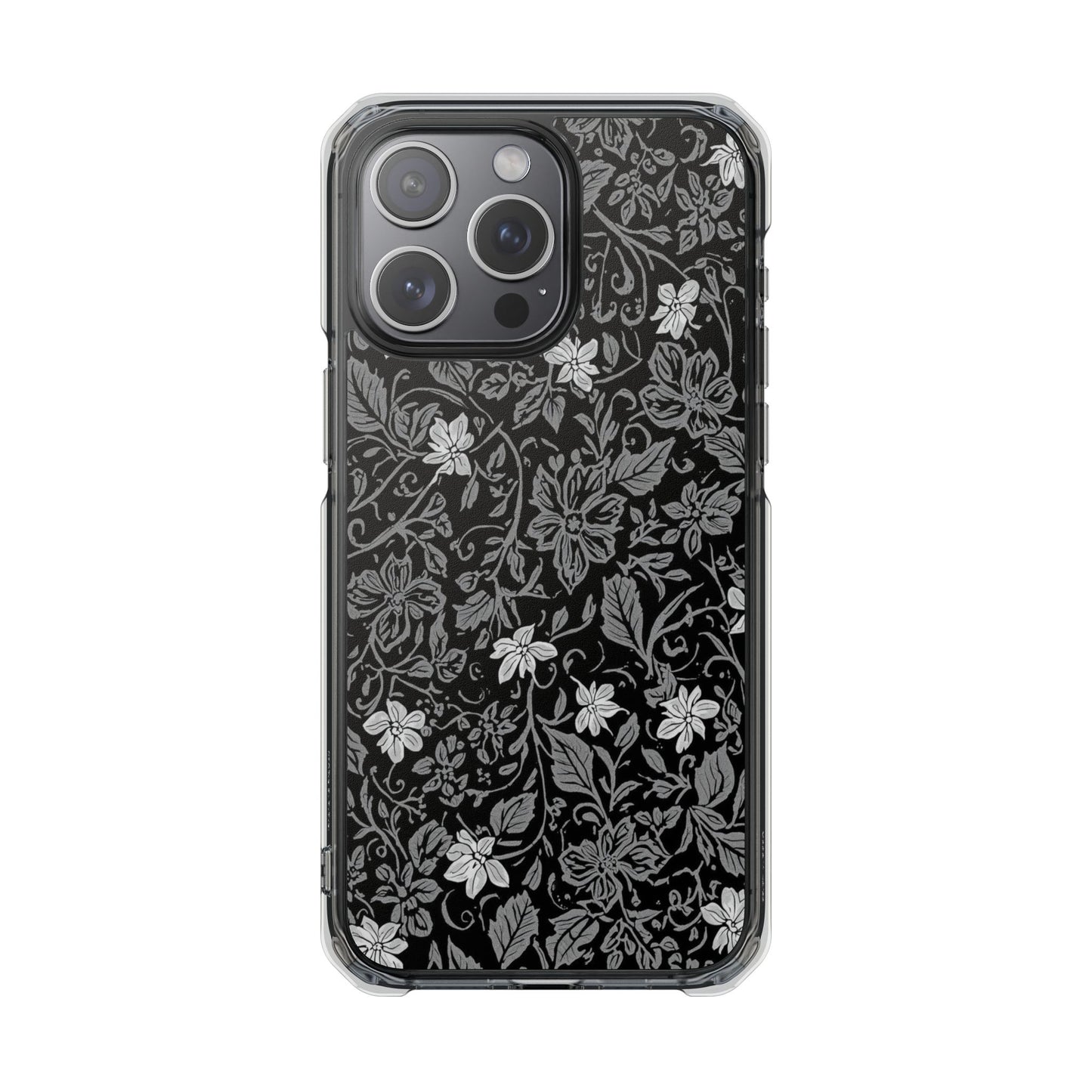 Clear Magnetic Phone Case — Black Floral Vine Design