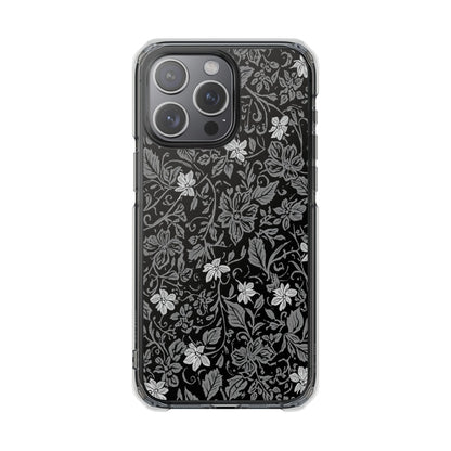 Clear Magnetic Phone Case — Black Floral Vine Design
