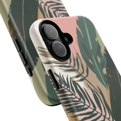 Tropical Leaf Tough Phone Case — Abstract Pink & Green Botanical Protective Cover