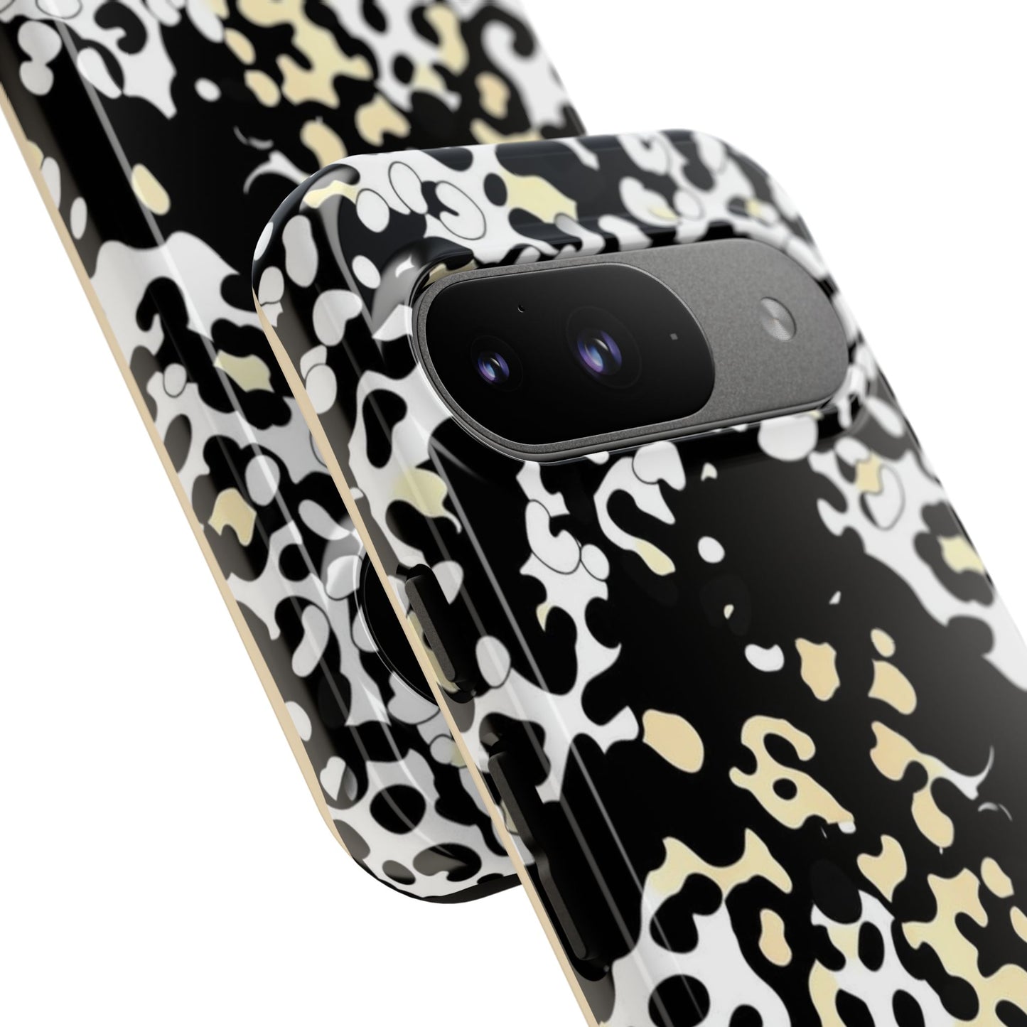 Leopard Splash Tough Phone Case — Black & Cream Animal Print Protective Cover