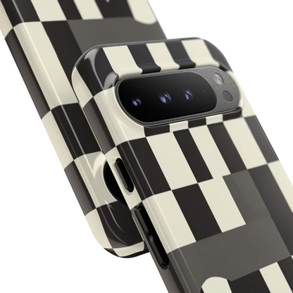 Checkerboard Wave Phone Case — Black & Cream Graphic Tough Case