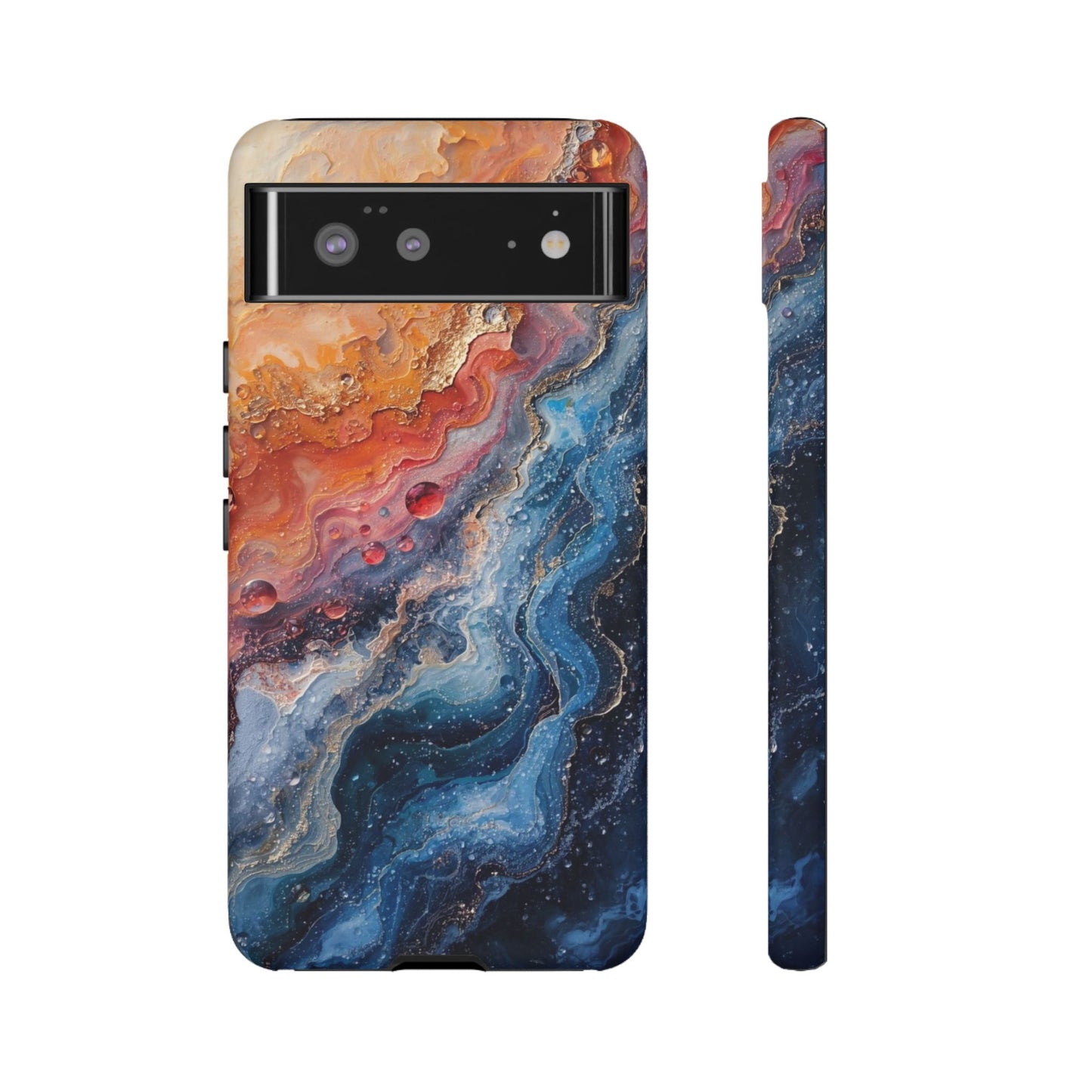 Marbled Galaxy Tough Phone Case — Abstract Blue & Coral Protective Cover