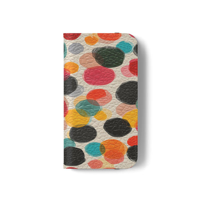 Colorful Confetti Dot Flip Phone Case — Retro Polka Wallet Cover