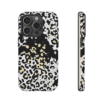 Leopard Splash Tough Phone Case — Black & Cream Animal Print Protective Cover