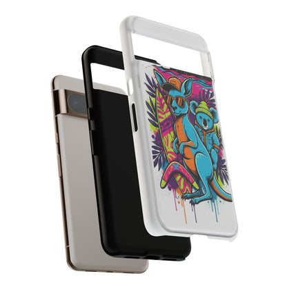 Kangaroo & Koala Surf Phone Case — Retro Neon Beach Art Tough Case