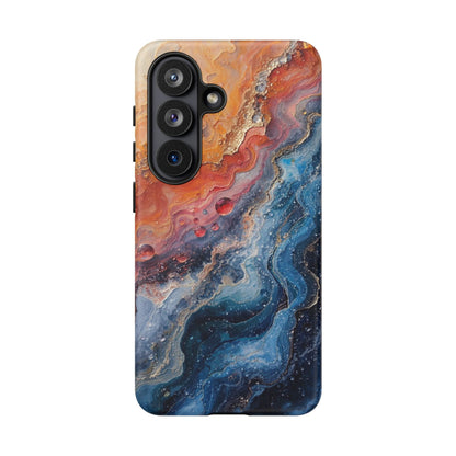 Marbled Galaxy Tough Phone Case — Abstract Blue & Coral Protective Cover