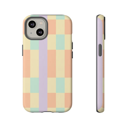Pastel Checkered Phone Case — Retro Stripe Tough Case