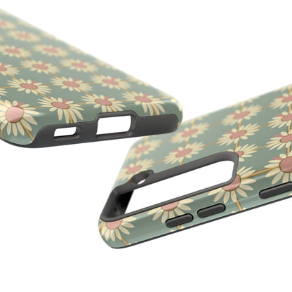 Daisy Pattern Tough Phone Case — Retro Floral Protective Cover