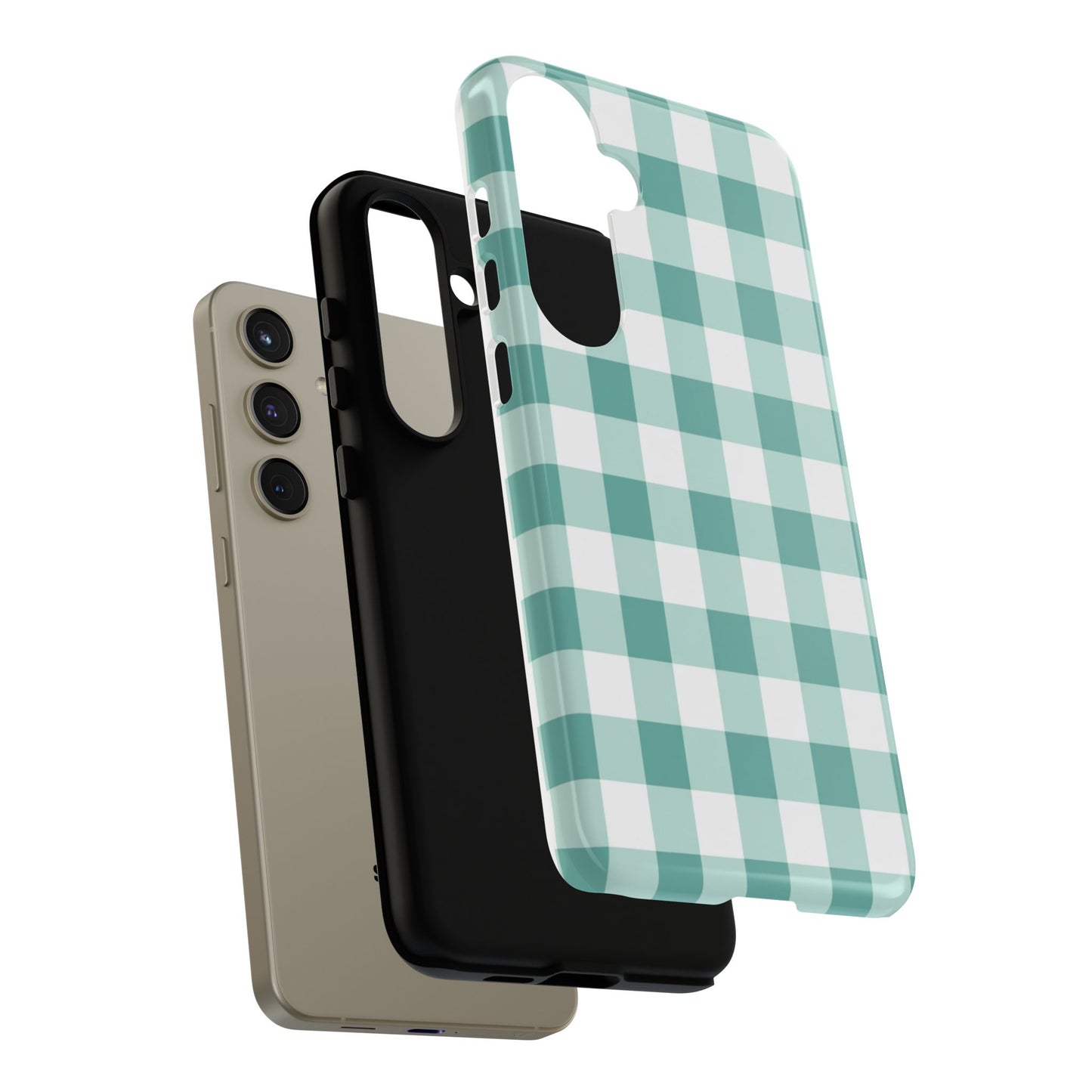 Mint Green Buffalo Check Tough Phone Case — Durable Plaid Protective Cover