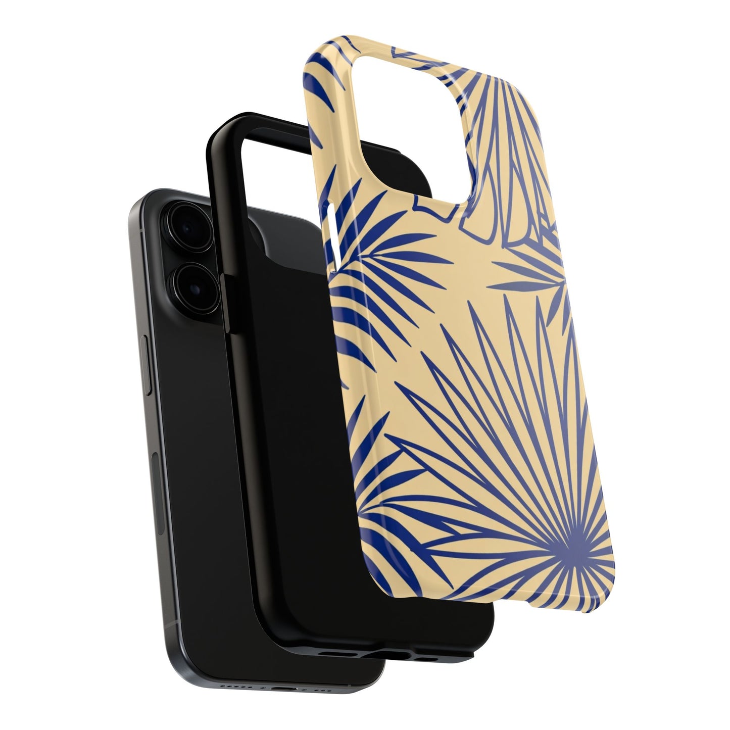 Tropical Palm Pattern Tough Phone Case — Navy Blue Fan Leaves on Sand