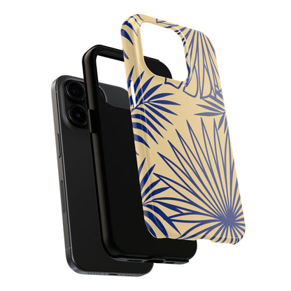 Tropical Palm Pattern Tough Phone Case — Navy Blue Fan Leaves on Sand
