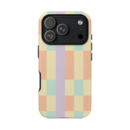 Pastel Checkered Phone Case — Retro Stripe Tough Case