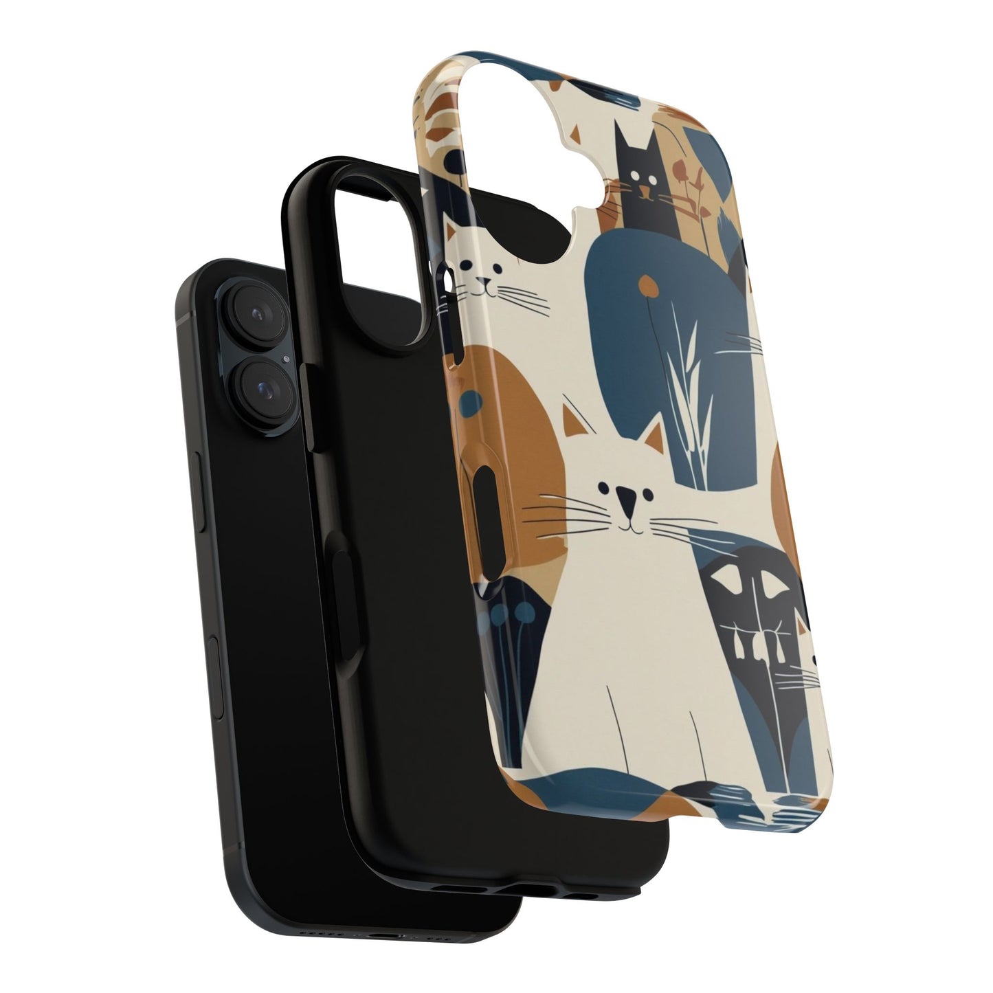 Cat Pattern Phone Case – Retro Abstract Cats Protective iPhone Cover