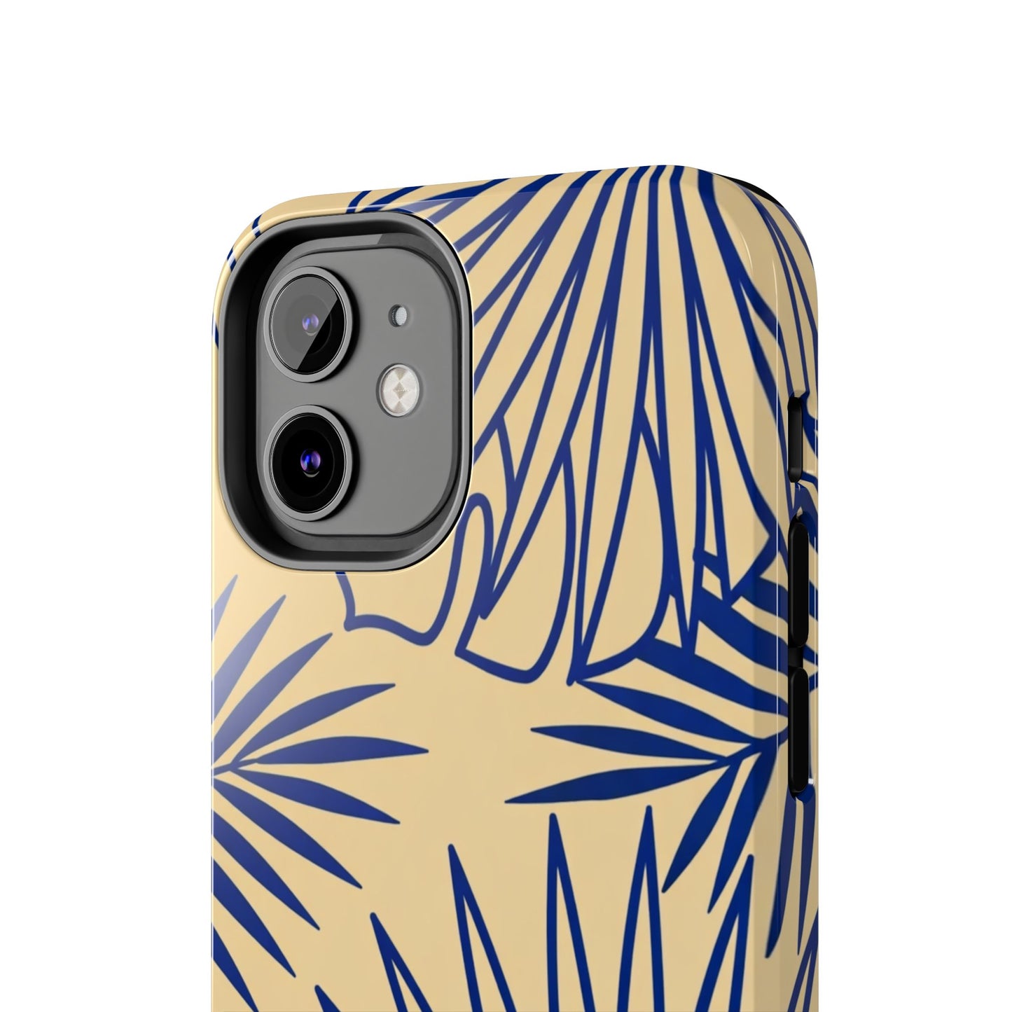 Tropical Palm Pattern Tough Phone Case — Navy Blue Fan Leaves on Sand