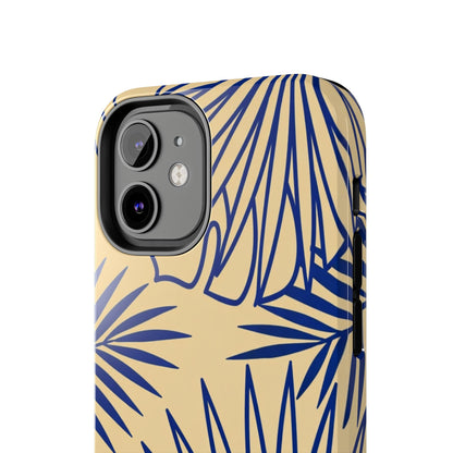 Tropical Palm Pattern Tough Phone Case — Navy Blue Fan Leaves on Sand