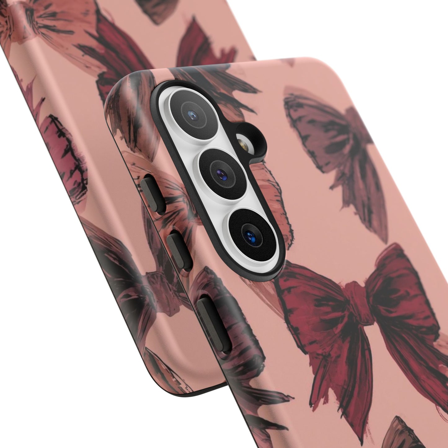 Bow Pattern Tough Phone Case — Pink Watercolor Bows Protective iPhone Cover