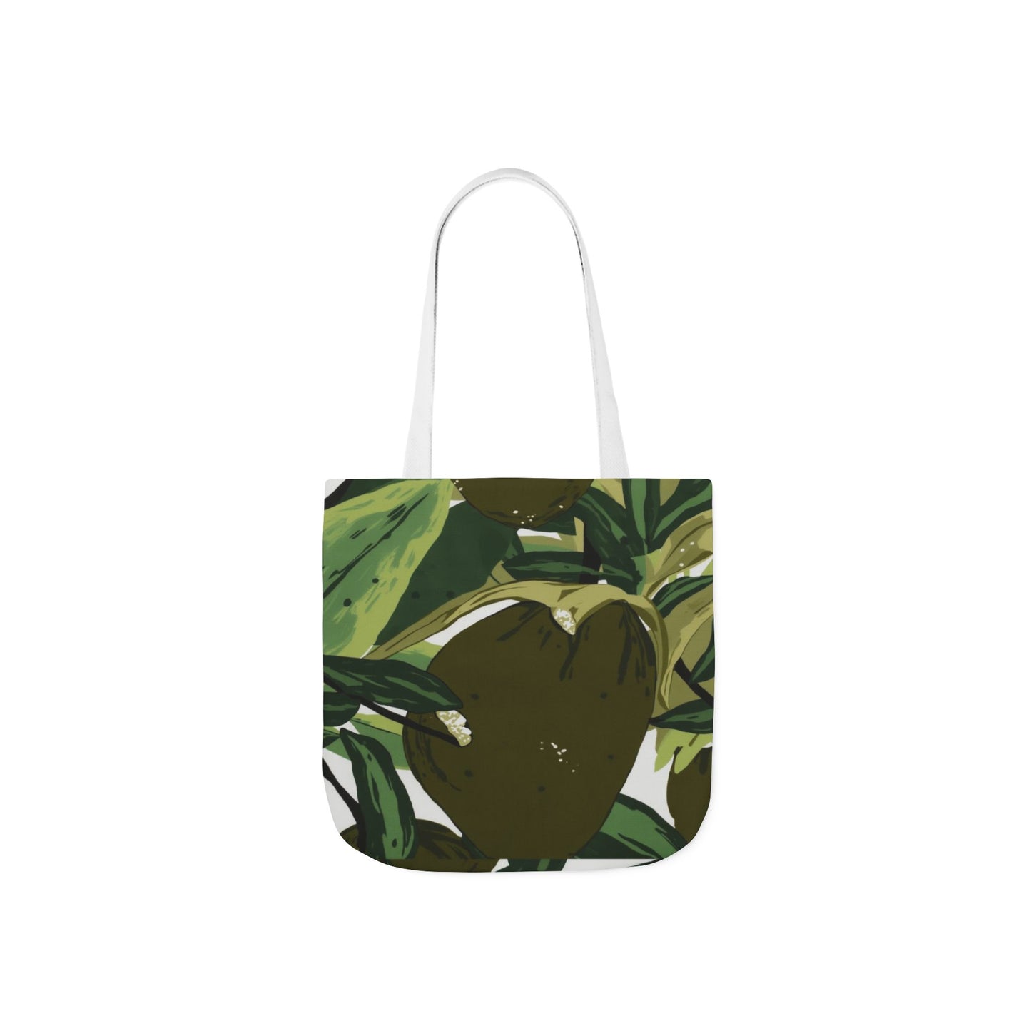 Leafy Canvas Tote Bag – Botanical Green Fruit Print