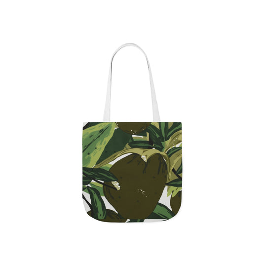 Leafy Canvas Tote Bag – Botanical Green Fruit Print