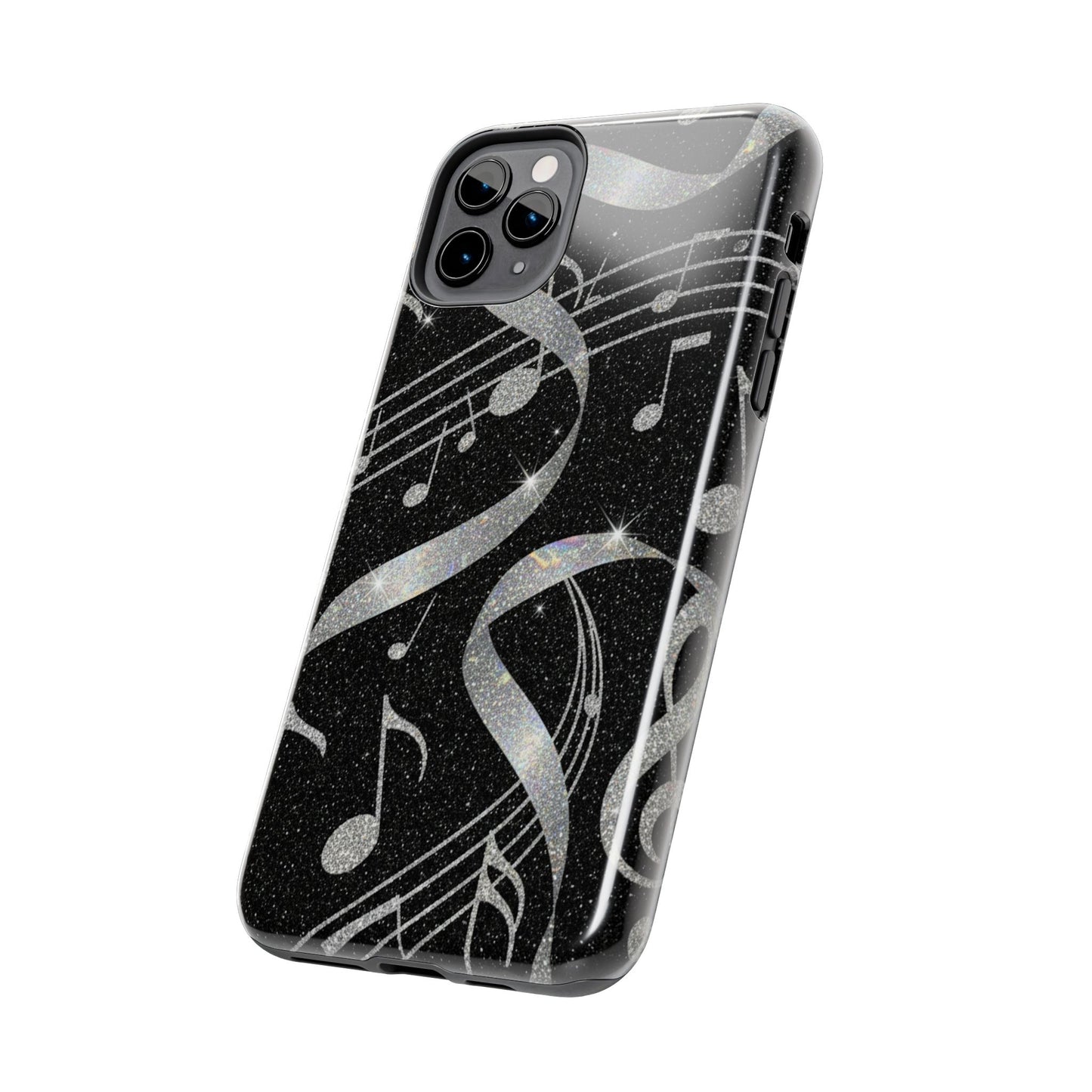 Musical Notes Tough Phone Case – Glitter Black Musician Phone Cover