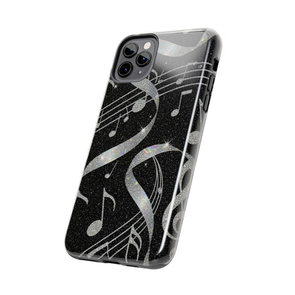 Musical Notes Tough Phone Case – Glitter Black Musician Phone Cover
